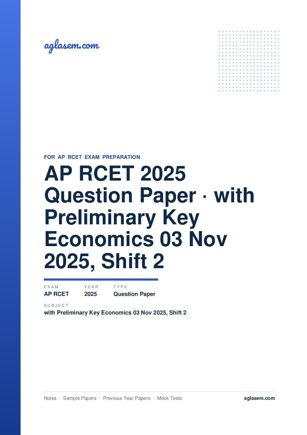 AP RCET 2025 Question Paper with Preliminary Key Economics 03 Nov 2025, Shift 2 - Page 1 of 66