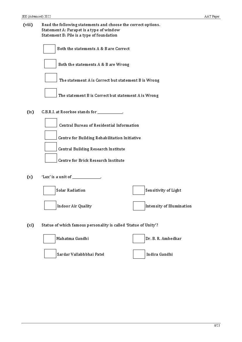 Download JEE Advanced AAT 2022 Question Paper PDF - AglaSem Admission