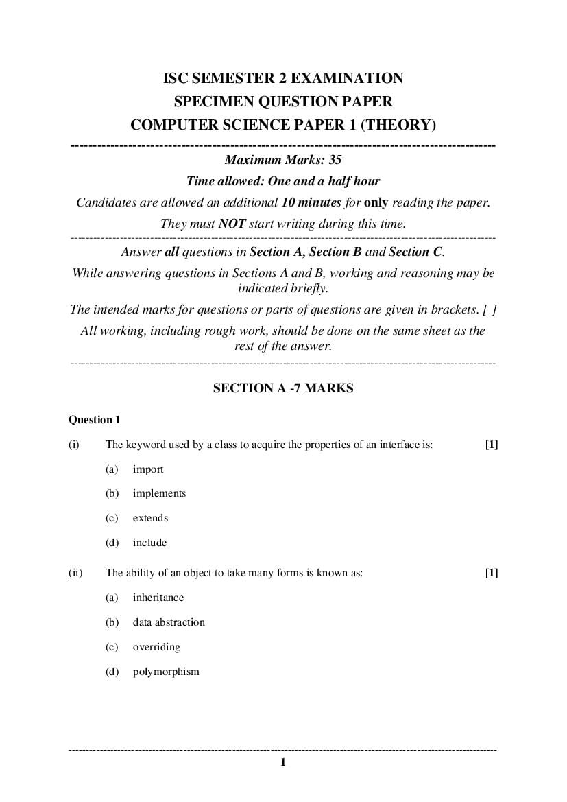 Isc Class 12 2024 Specimen Paper Image to u