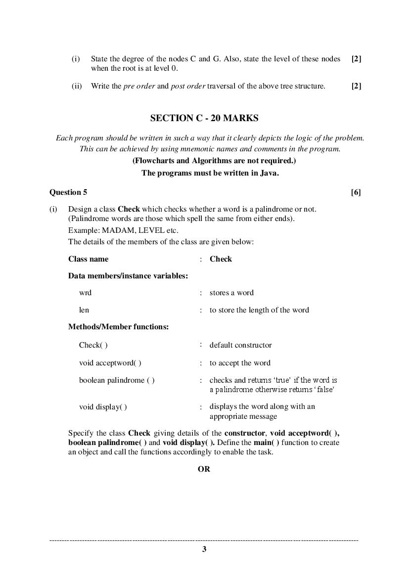 Isc Class Sample Paper Computer Science Specimen Question Paper