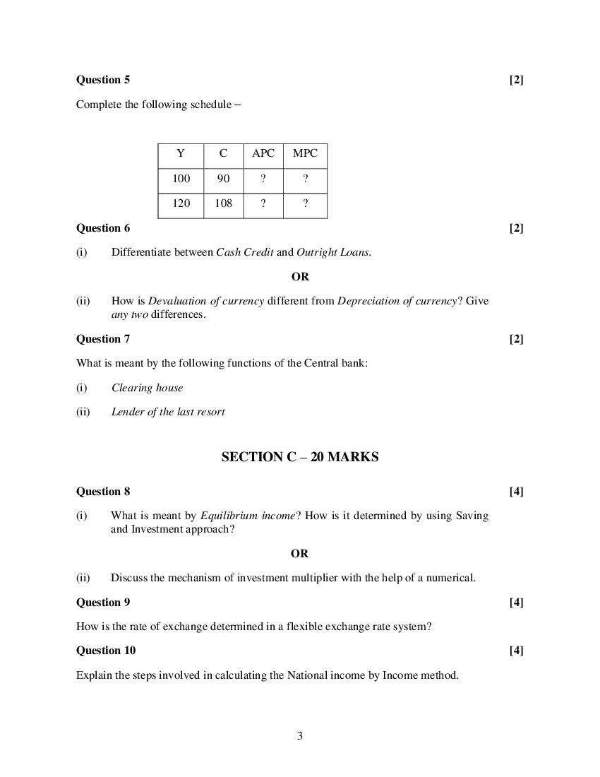 ISC Class 12 Sample Paper 2022 - Economics Specimen Question Paper