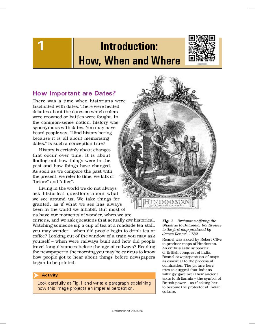 NCERT Book Class 8 Social Science (History) Chapter 1 How, When and Where - Page 1