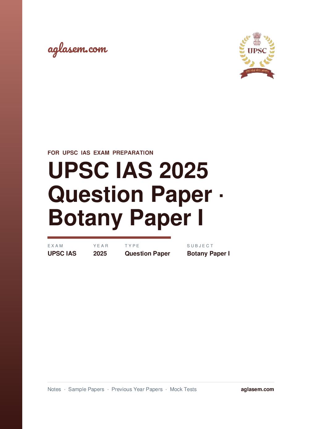 UPSC IAS 2025 Question Paper for Botany Paper I - Page 1 of 7