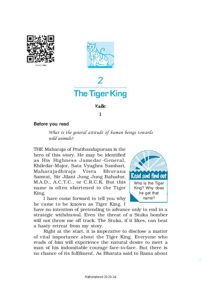 NCERT Book Class 12 English (Vistas) Chapter 2 The Tiger King - Page 1