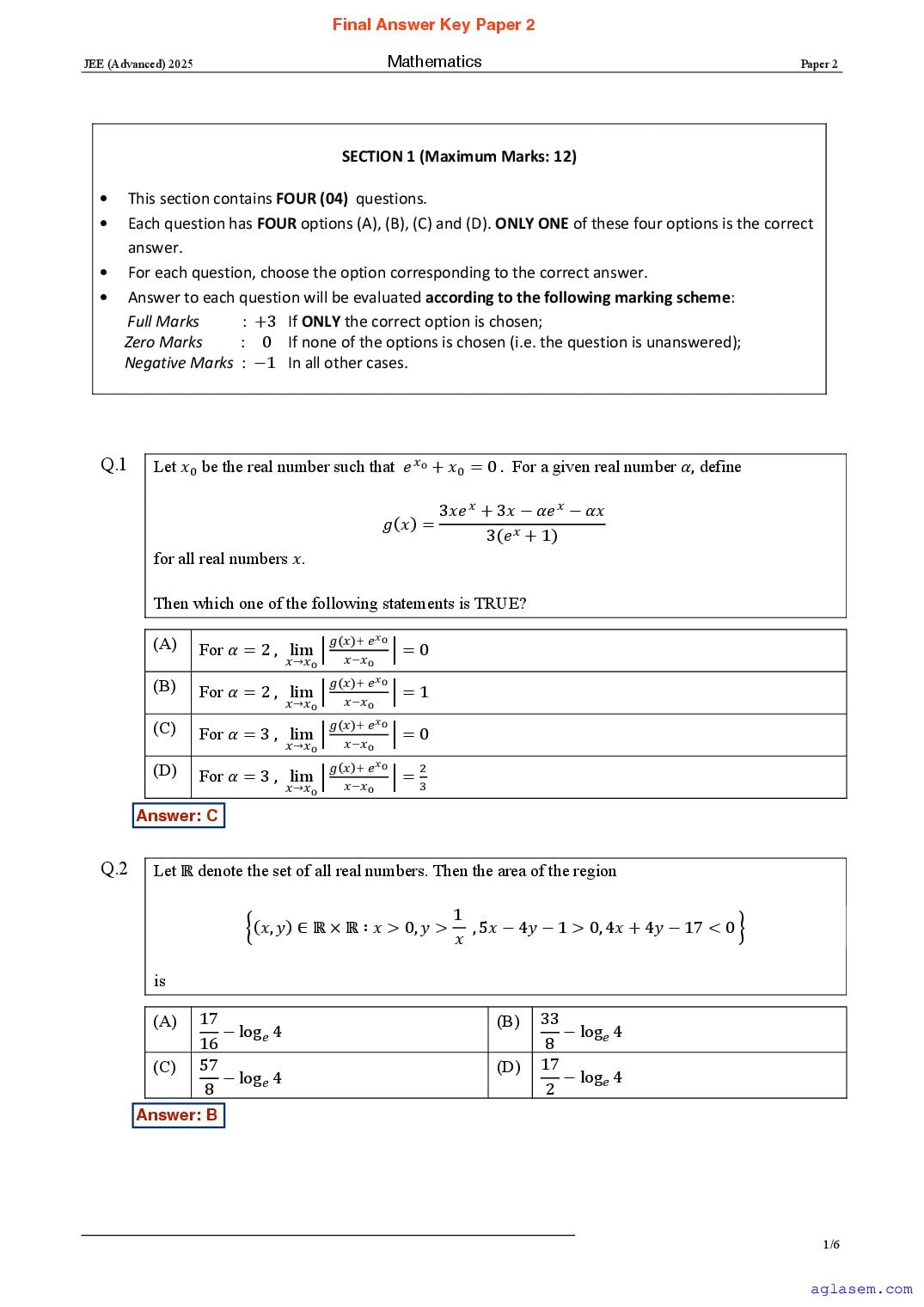 JEE Advanced 2025 Paper 2 Question Paper with Answers - Page 1 of 21