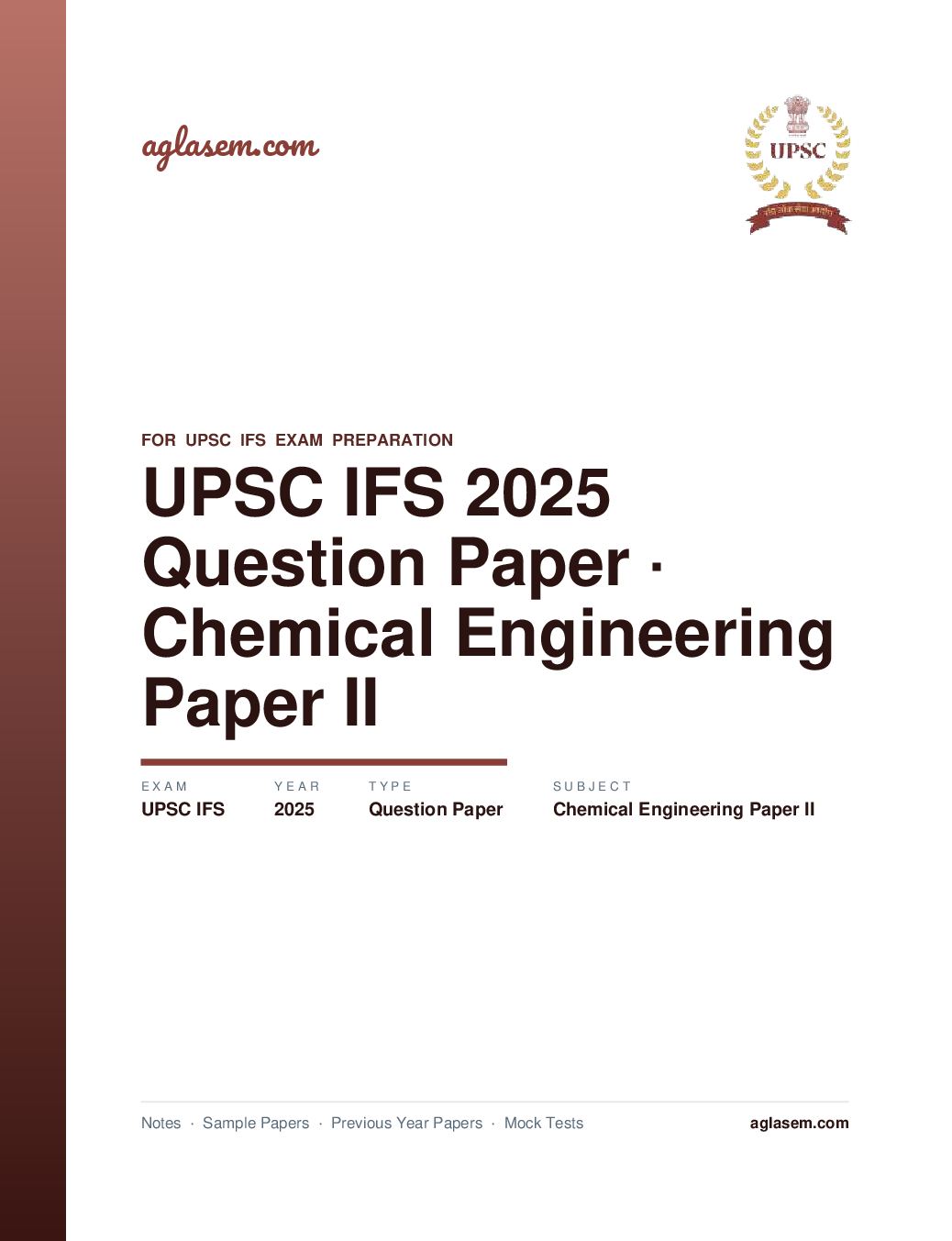 UPSC IFS 2025 Question Paper for Chemical Engineering Paper II - Page 1 of 11