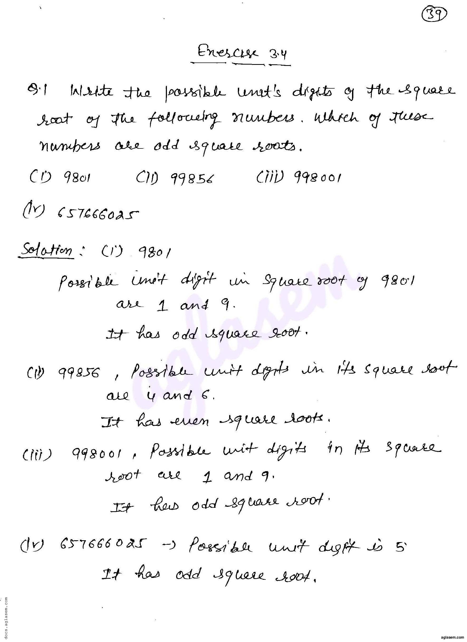 RD Sharma Solutions Class 8 Chapter 3 Squares and Square Roots Exercise 3.4 - Page 1