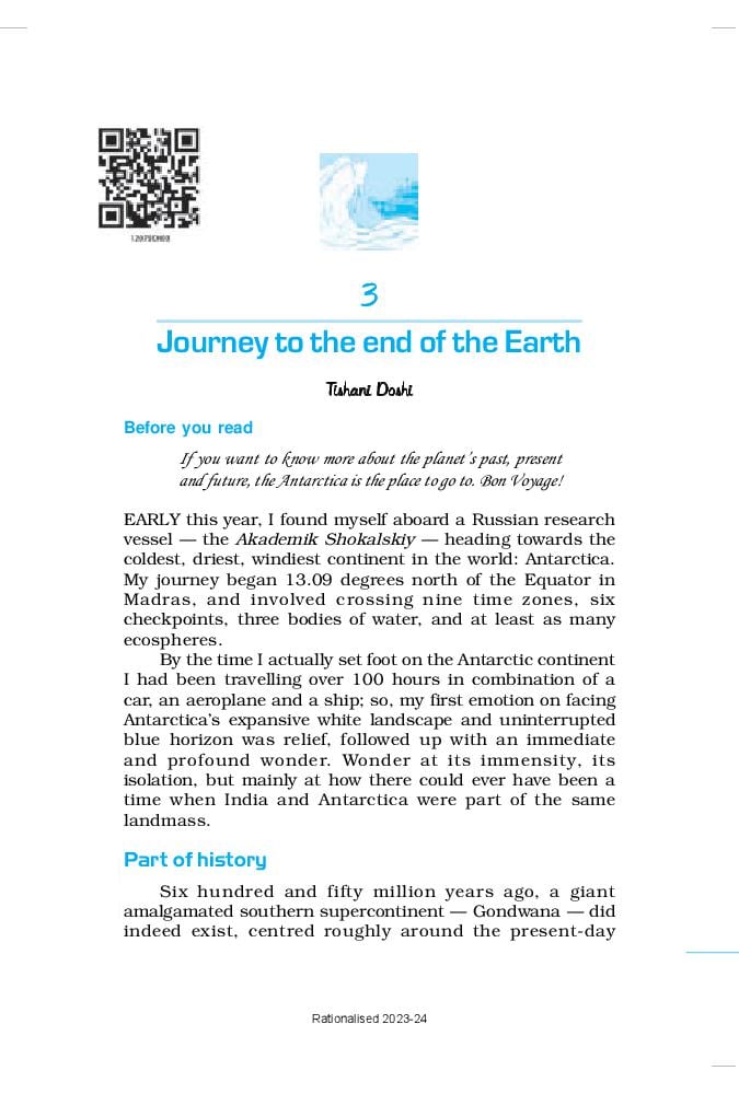NCERT Book Class 12 English (Vistas) Chapter 3 Journey to the end of Earth - Page 1