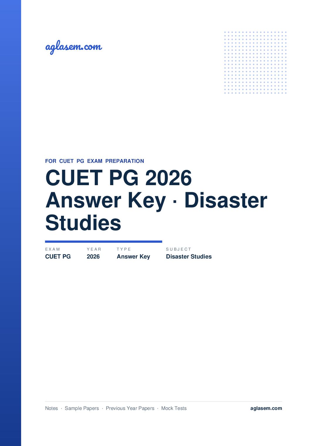 CUET PG 2026 Answer Key Disaster Studies - Page 1 of 2