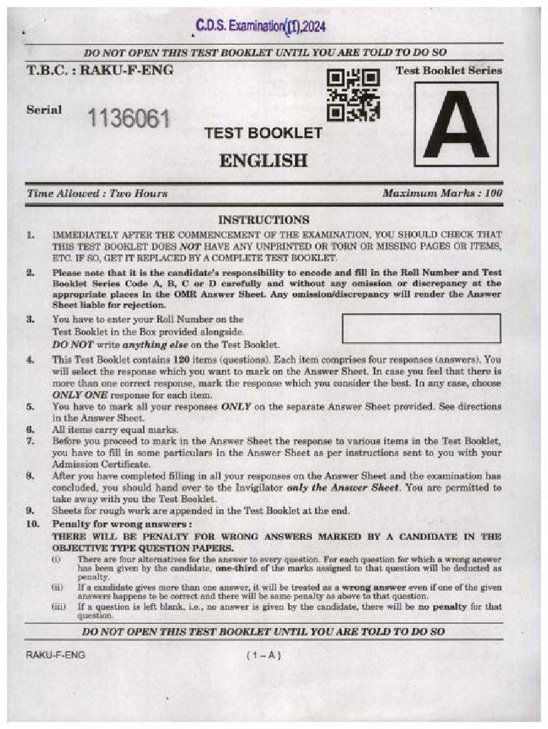 UPSC CDS (II) 2024 Question Paper English - Page 1 of 24