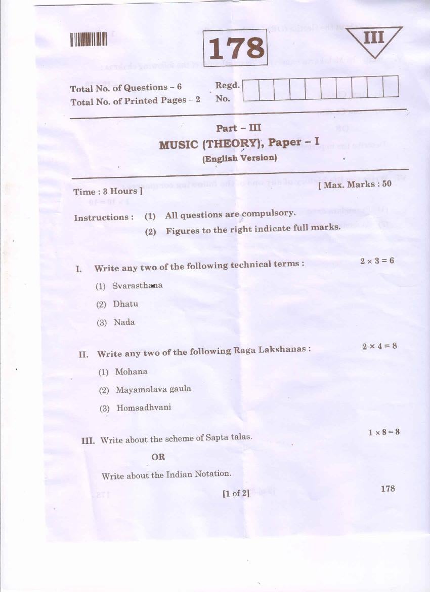 AP Inter 1st Year Question Paper 2021 Fine Arts, Music - Page 1