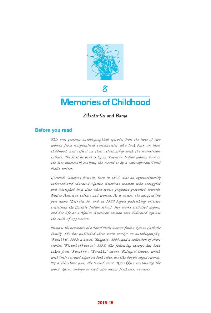 NCERT Book Class 12 English (Vistas) Chapter 8 Memories of Childhood - Page 1