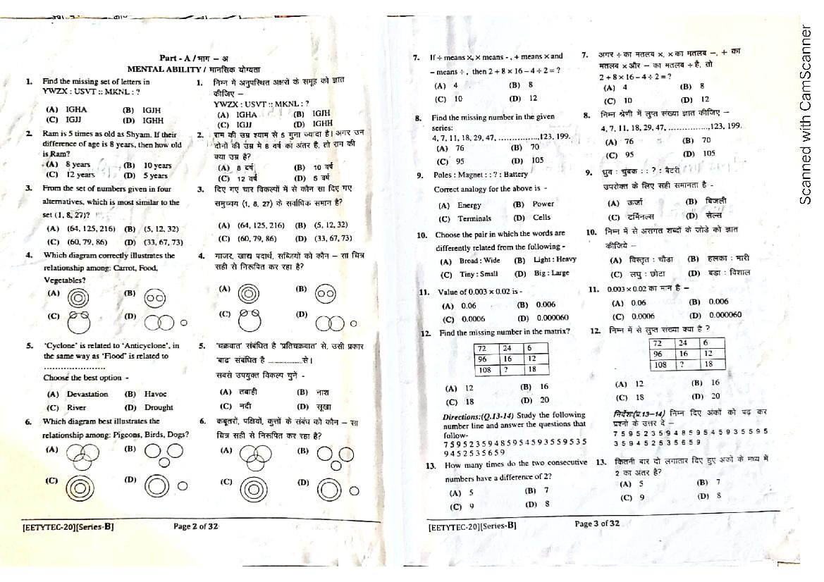 Rajasthan BSTC 2020 Question Paper - Page 1