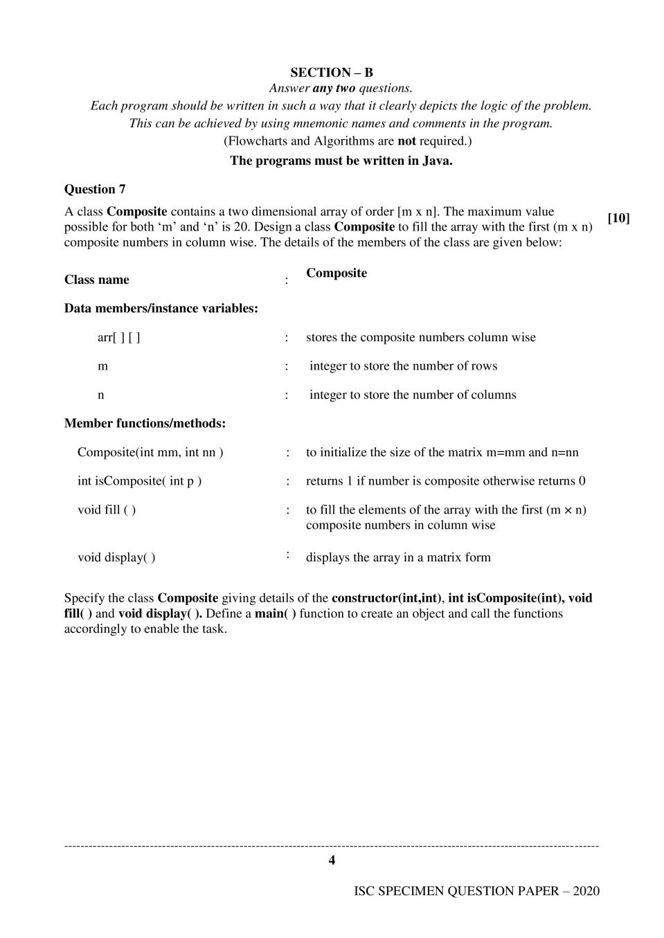 ISC Class 12 Sample Paper 2020 - Computer Science (Paper 1 & 2 ...