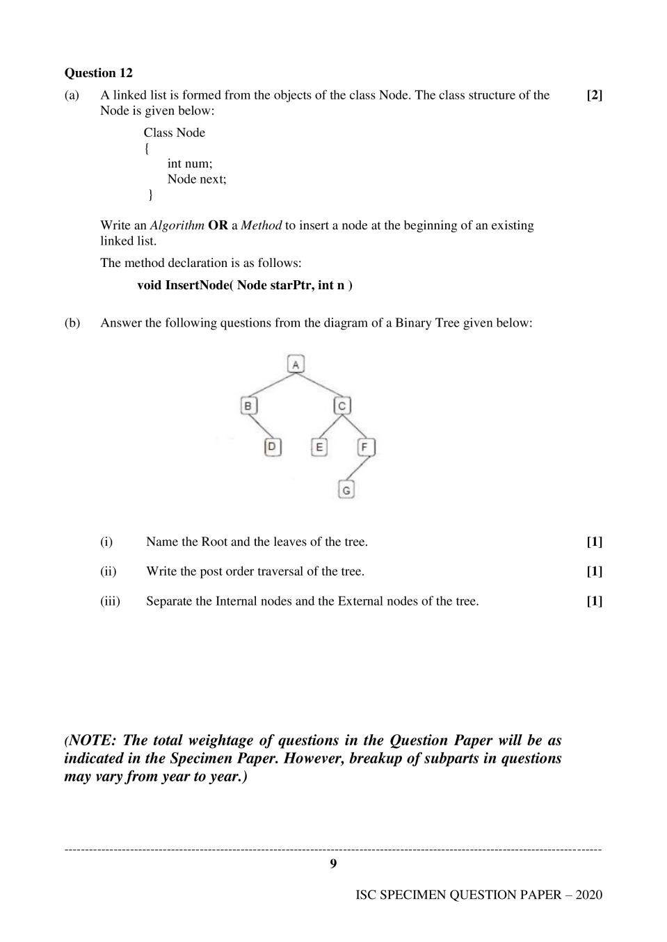 ISC Class 12 Sample Paper 2020 - Computer Science (Paper 1 & 2 ...