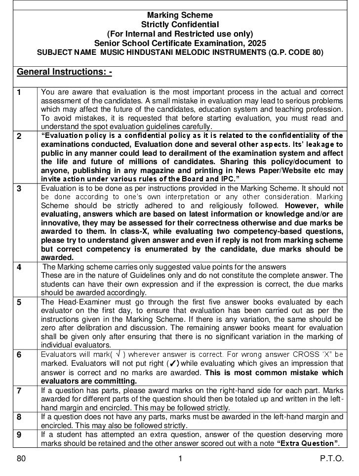 CBSE Class 12 Question Paper 2025 Solution Hindustani Music - Page 1
