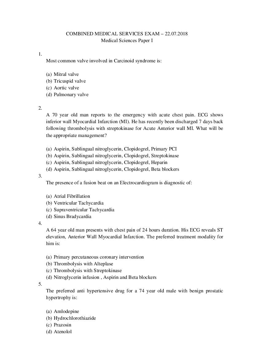 UPSC CMS 2018 Question Paper with Answers - Paper I - Page 1