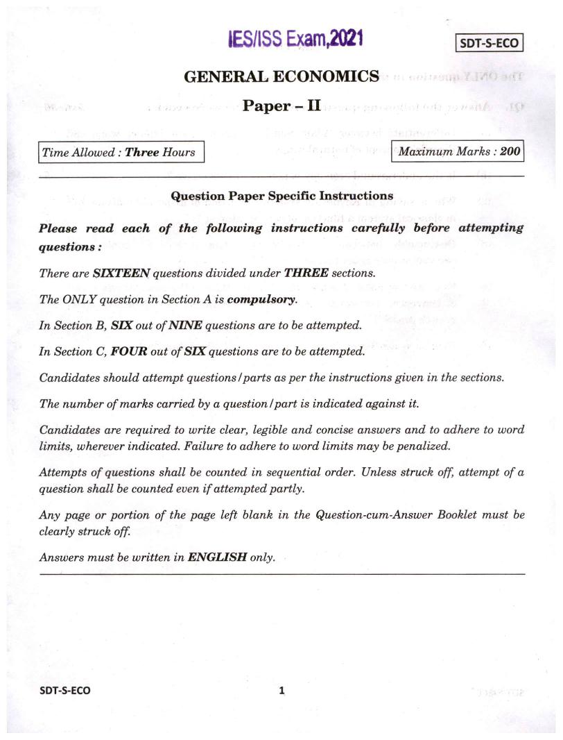 UPSC IES ISS Question Paper General Economics Paper 2 - Page 1