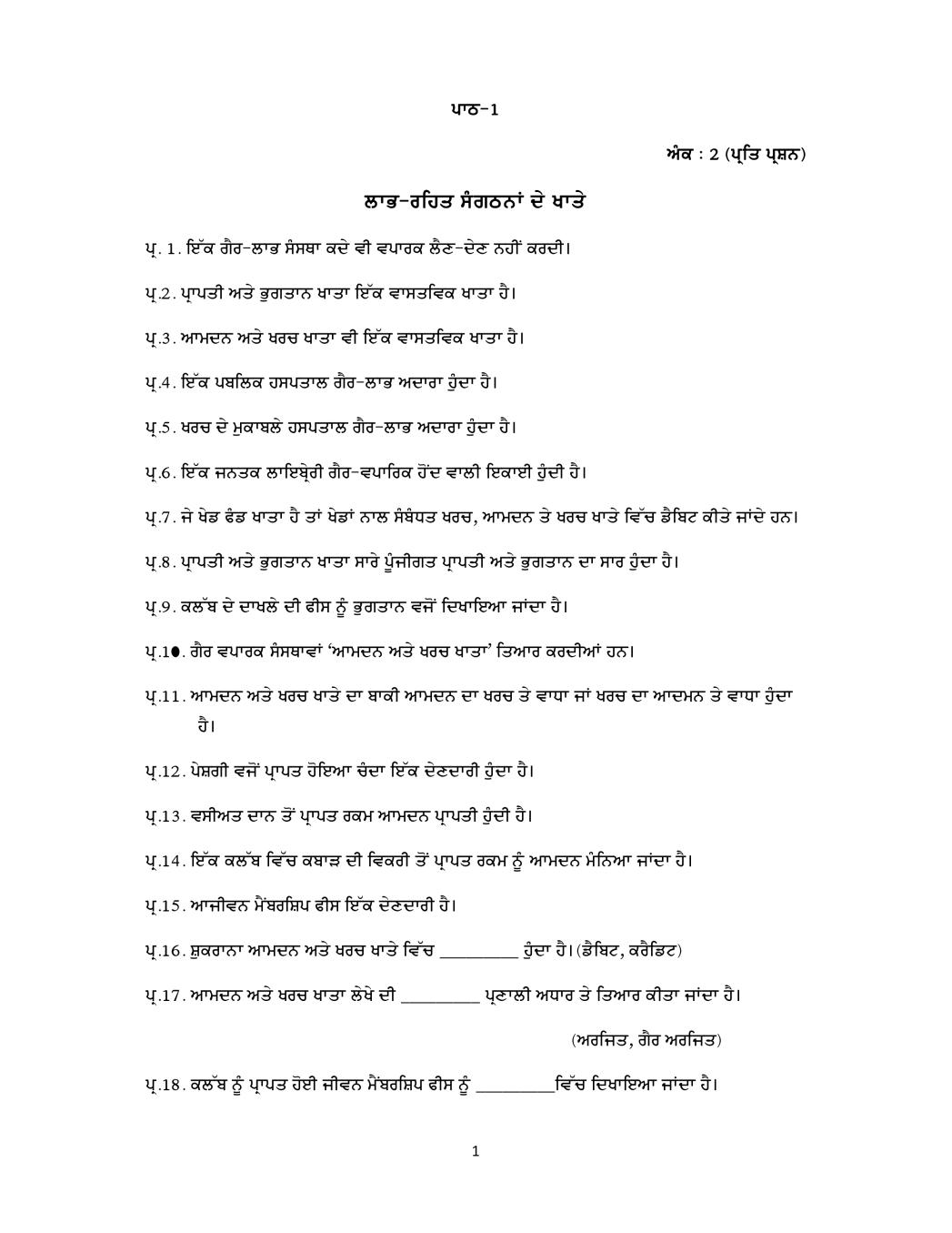 PSEB 12th Class Accountancy Question Bank (Punjabi Medium) - Page 1