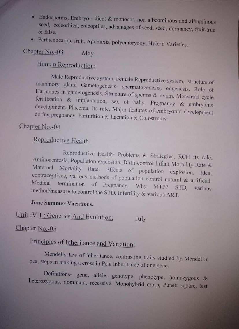 HBSE 12th Syllabus 2021 - Biology | AglaSem Schools