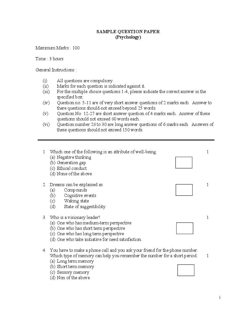 NIOS Class 10 Sample Paper 2023 Psychology - Page 1