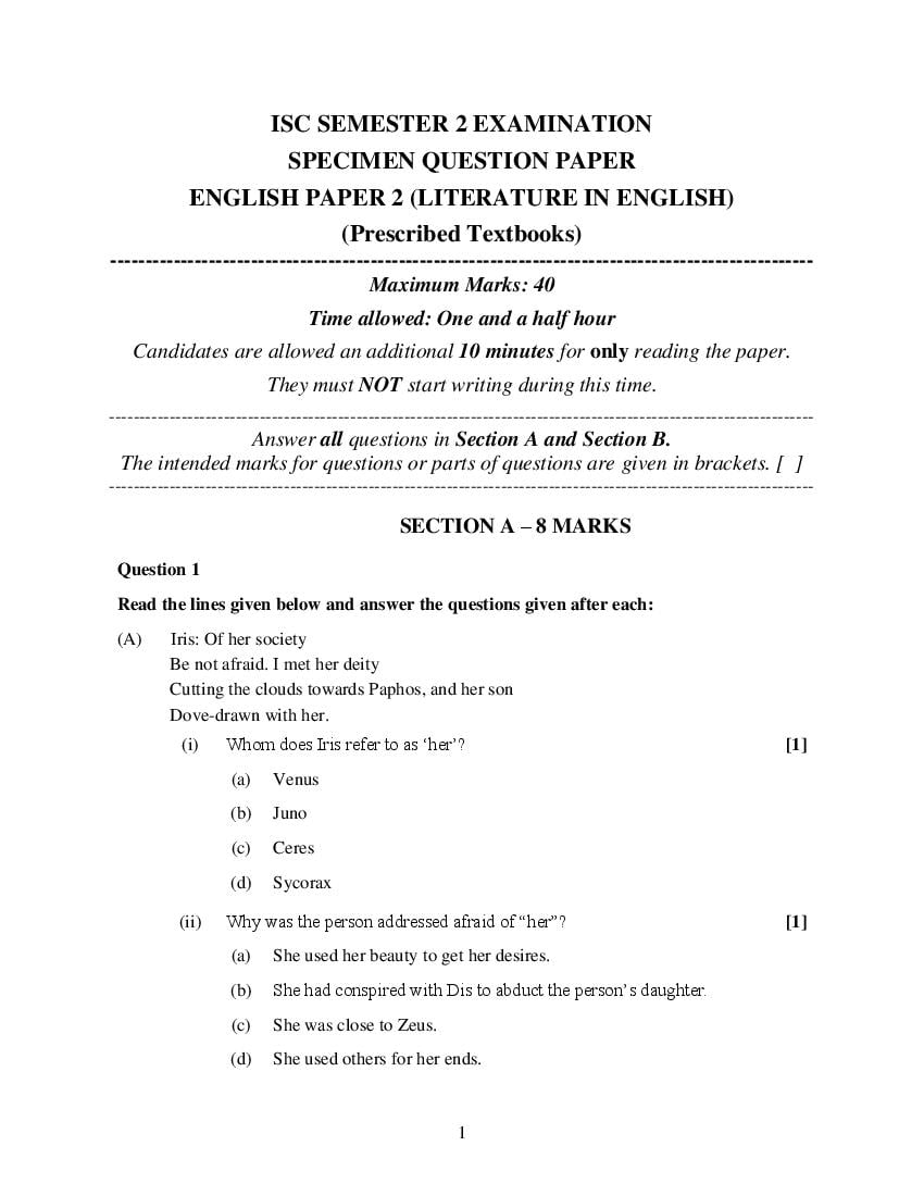 Isc English Literature Question Paper - Image to u