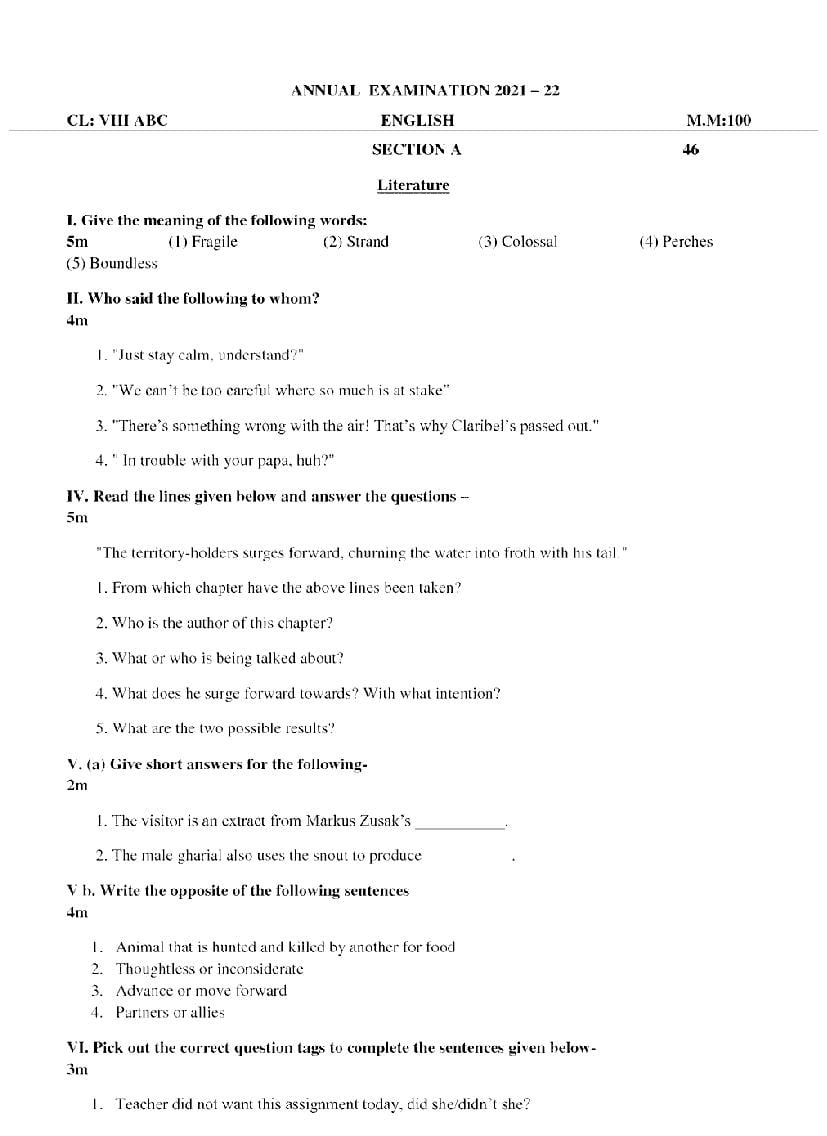 up board class 8 english lesson 12 question answer