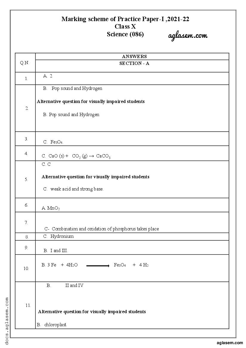 Class 10 Sample Paper 2022 Solution Science Term 1 - Page 1