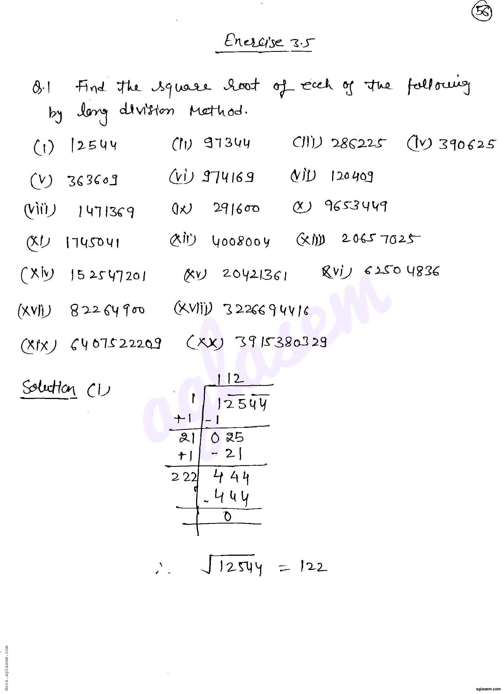 RD Sharma Solutions Class 8 Chapter 3 Squares and Square Roots Exercise 3.5 - Page 1