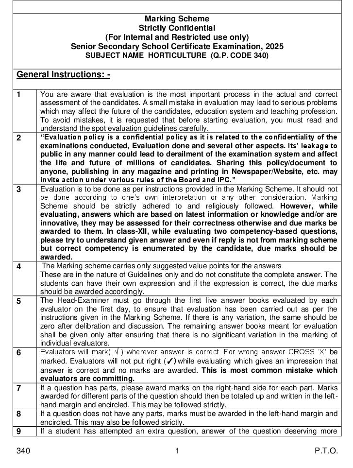 CBSE Class 12 Question Paper 2025 Solution Horticulture - Page 1