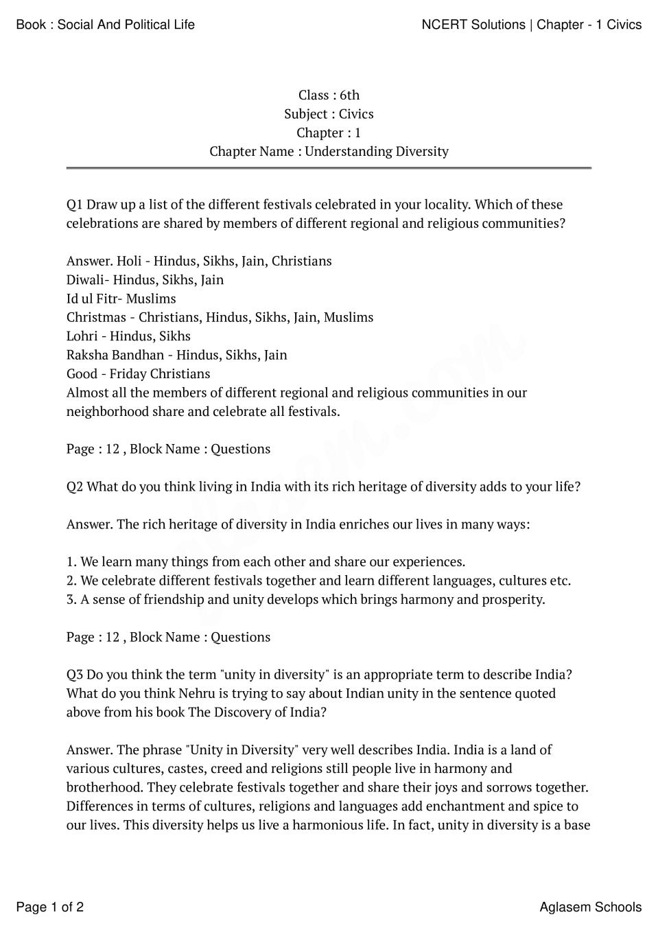 case study questions for class 6 civics chapter 1