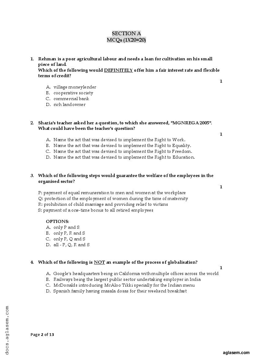 Class 10 Social Science Sample Paper 2023 | Download 10th Board ...