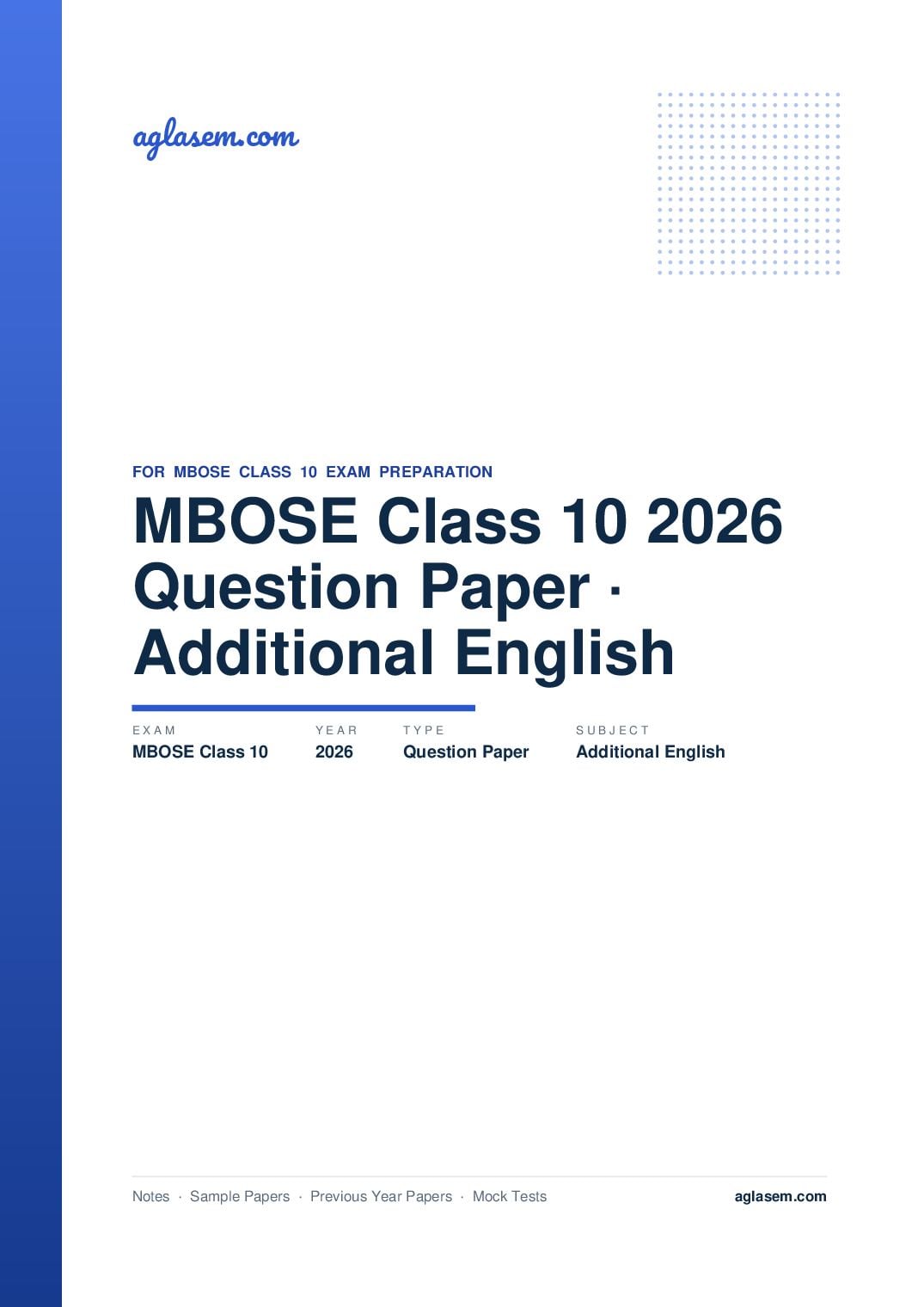 MBOSE Class 10 Question Paper 2026 for Additional English - Page 1 of 17