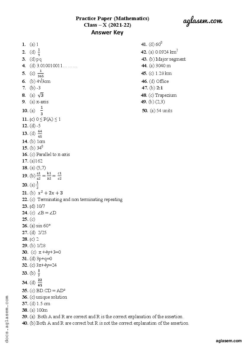 Class 10 Sample Paper 2022 Solution Maths Term 1 - Page 1