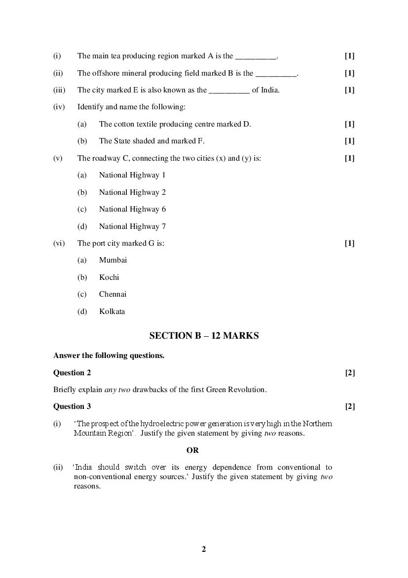 ISC Class 12 Sample Paper 2022 Geography Specimen Question Paper