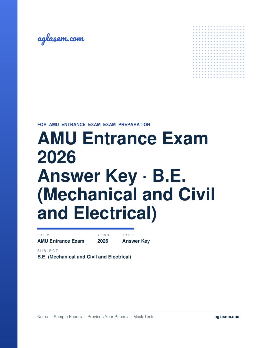 AMU Entrance Exam 2026 Answer Key B.E. (Mechanical and Civil and Electrical) - Page 1 of 13