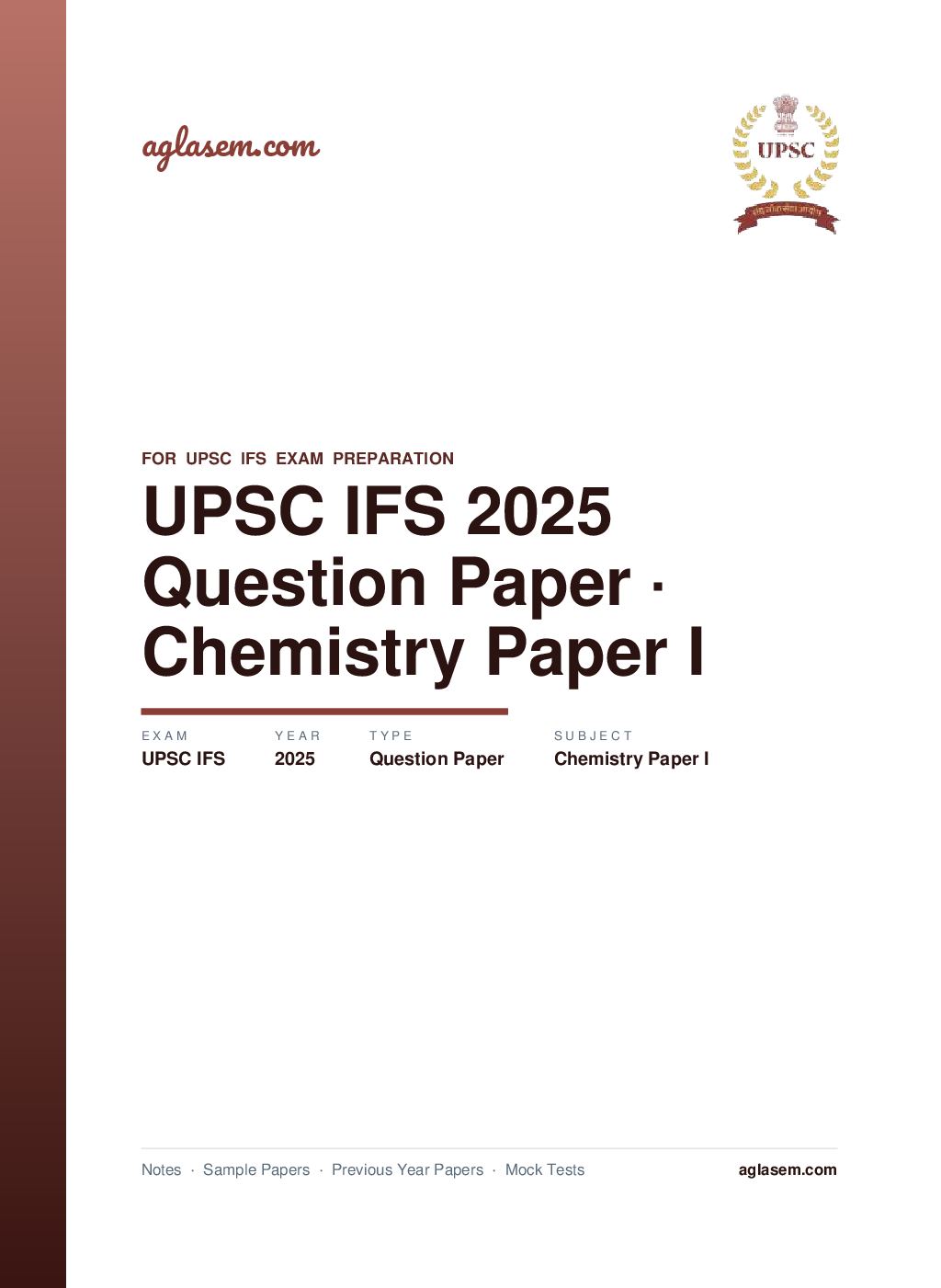 UPSC IFS 2025 Question Paper for Chemistry Paper I - Page 1 of 9