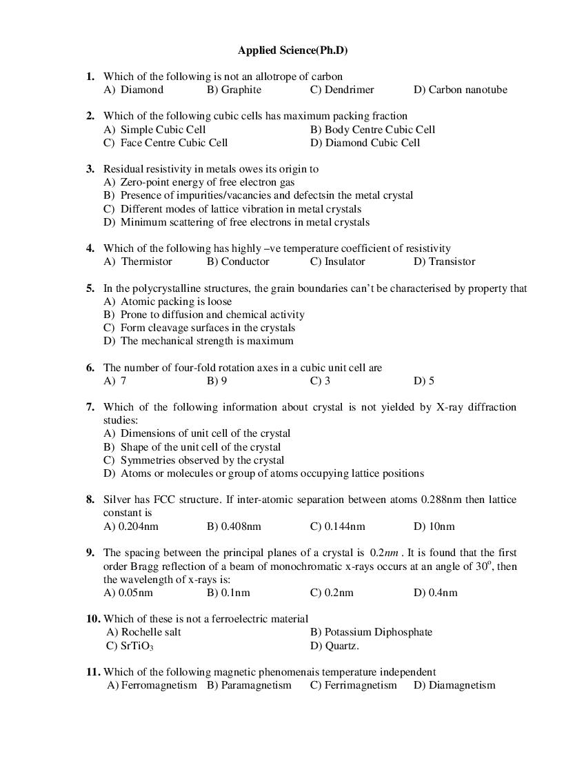 PU M.Phil & Ph.D Entrance Exam 2019 Question Paper Faculty of Engineering - Page 1