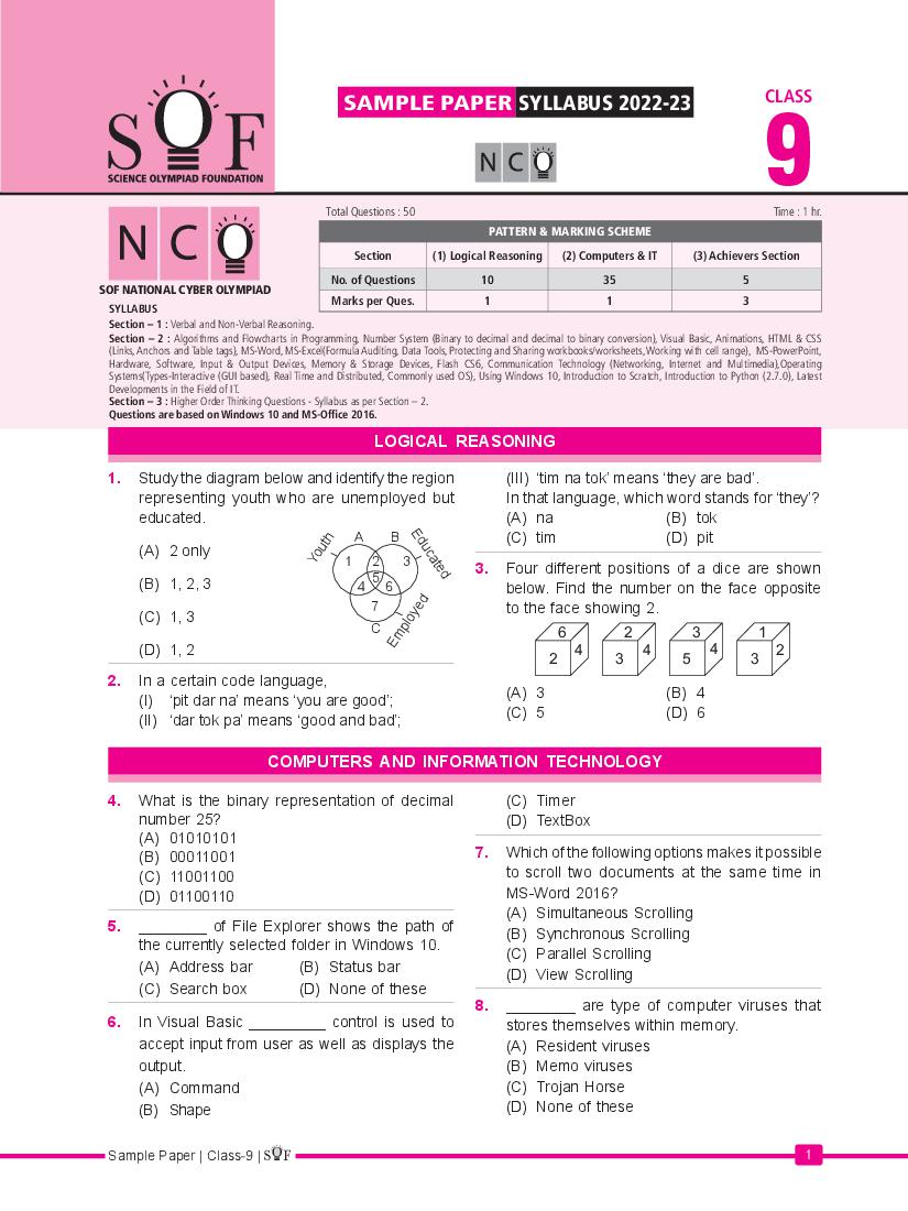 NCO Sample Paper 2023 Class 9 - Page 1