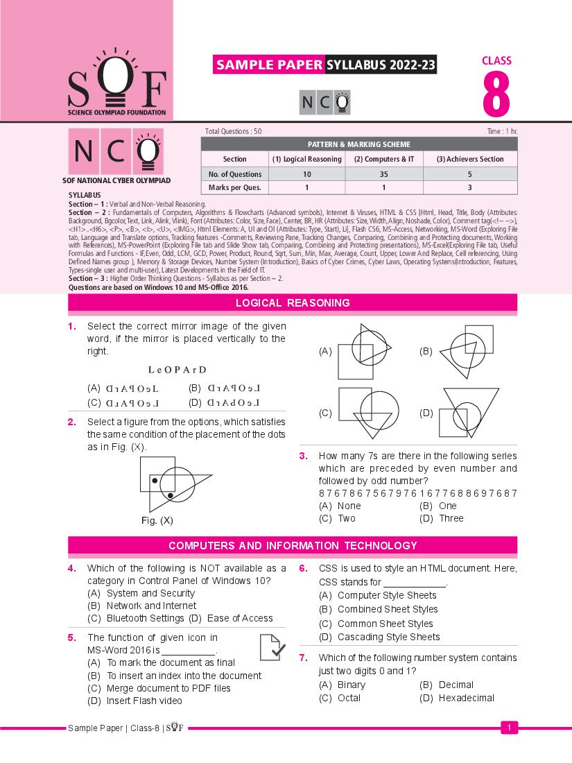 NCO Sample Paper 2023 Class 8 - Page 1