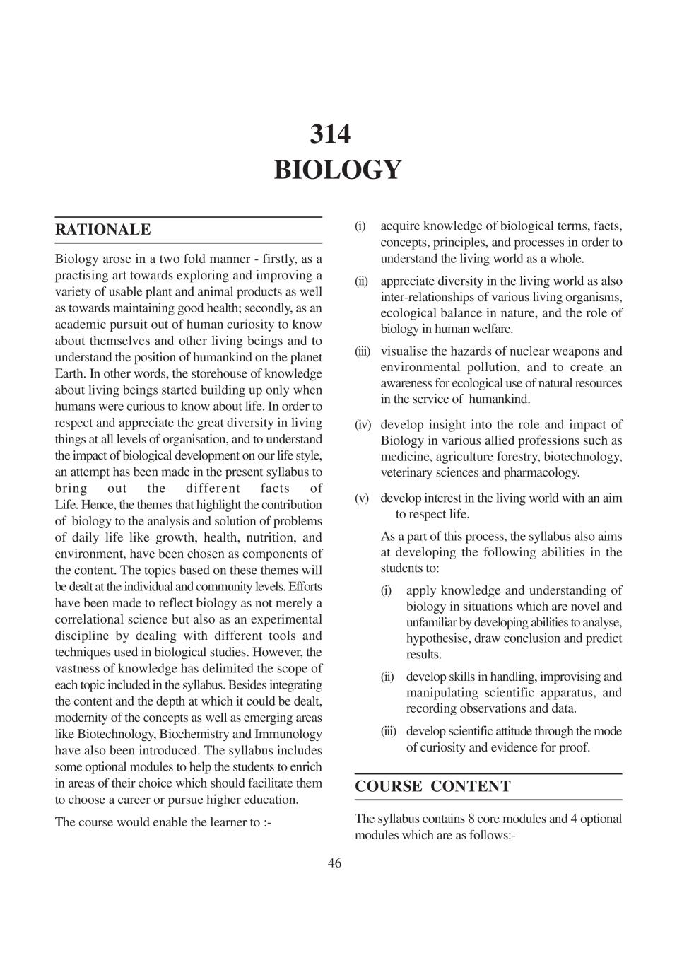 NIOS Class 12 Syllabus - Biology - Page 1