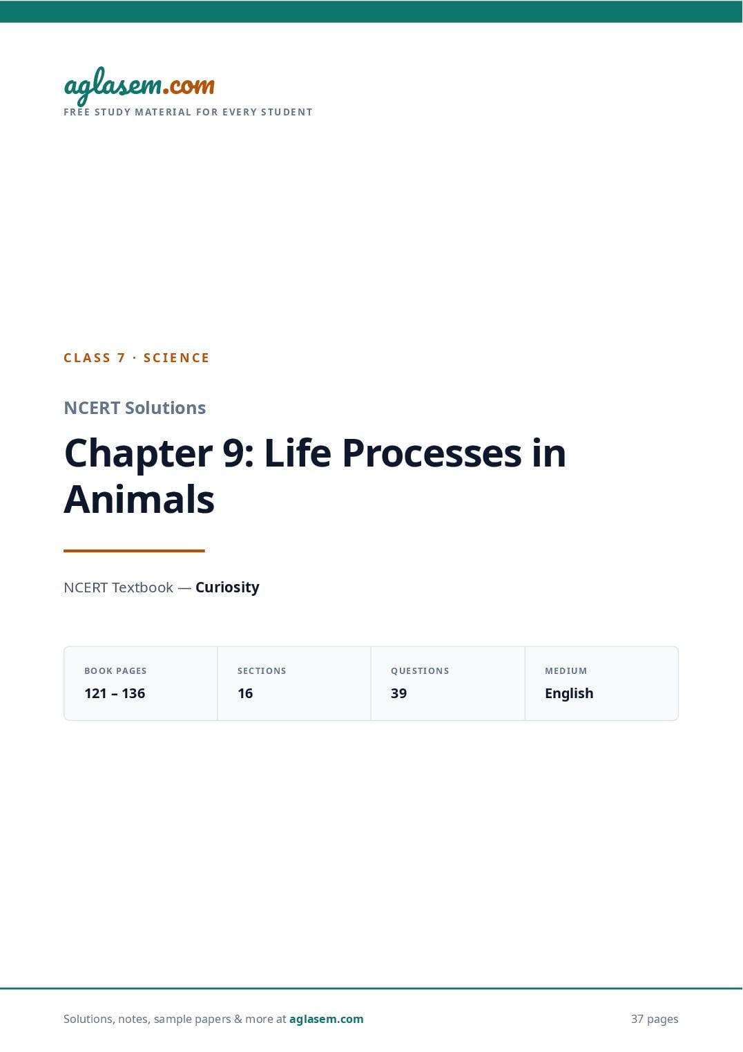 NCERT Solutions Class 7 Science Chapter 9 Life Processes in Animals - Page 1 of 38