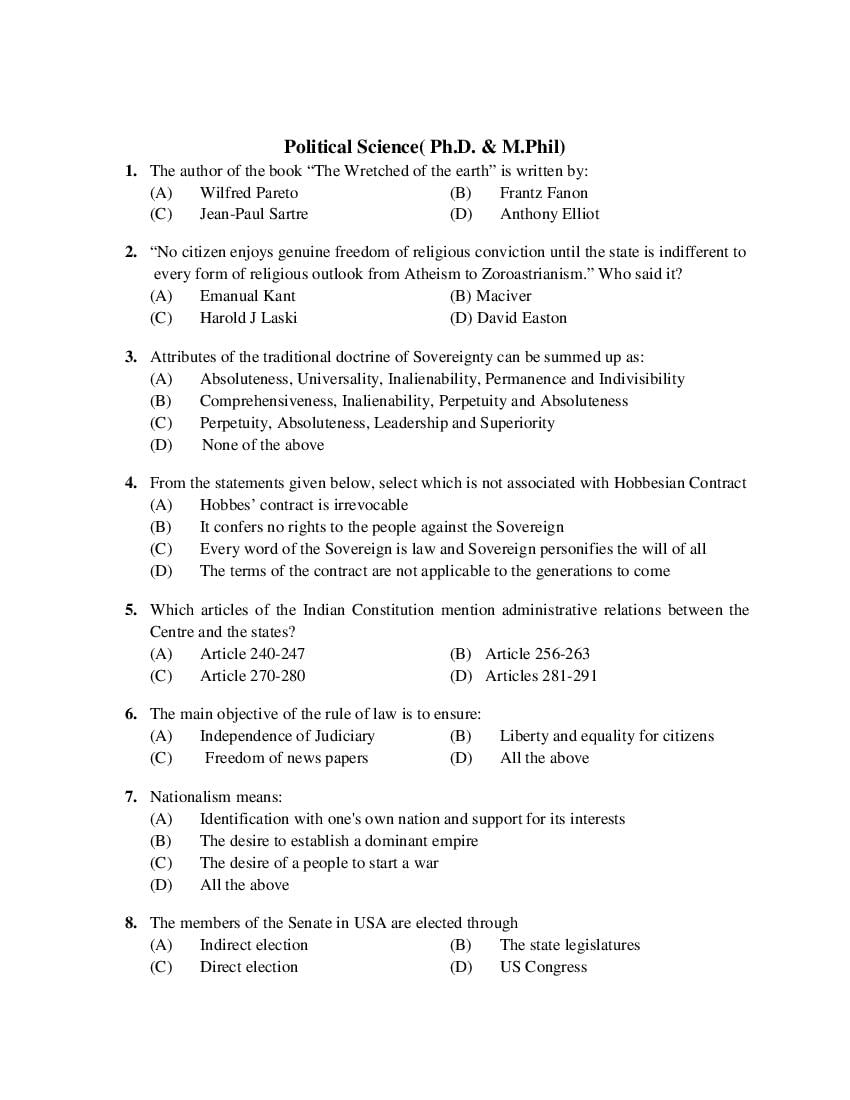 PU M.Phil./Ph.D. 2019 Question Paper PDF (6 Faculty Papers + Key)