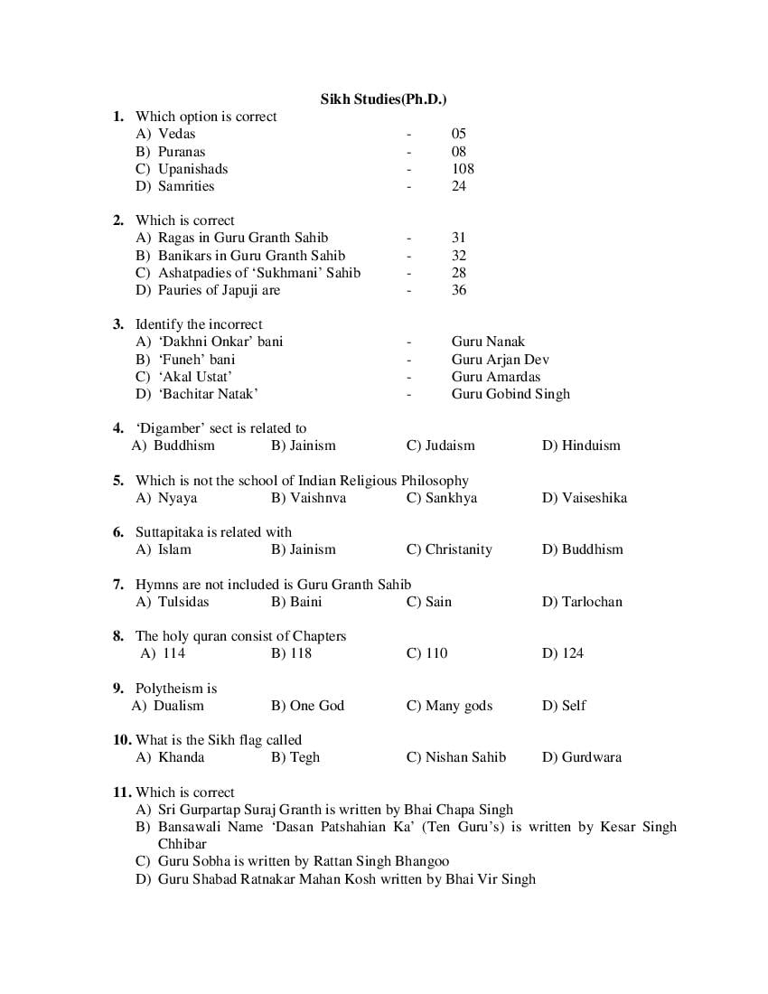 PU M.Phil./Ph.D. 2019 Question Paper PDF (6 Faculty Papers + Key)