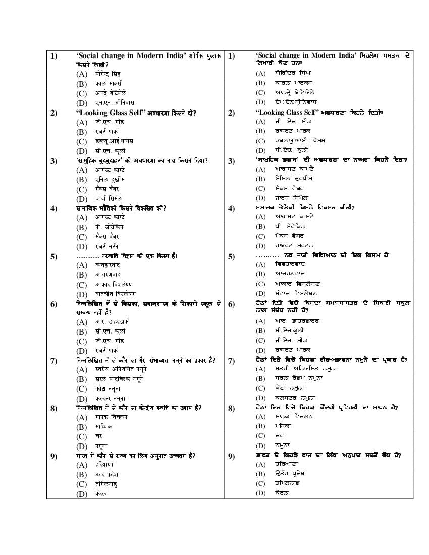 PU M.Phil./Ph.D. 2019 Question Paper PDF (6 Faculty Papers + Key)