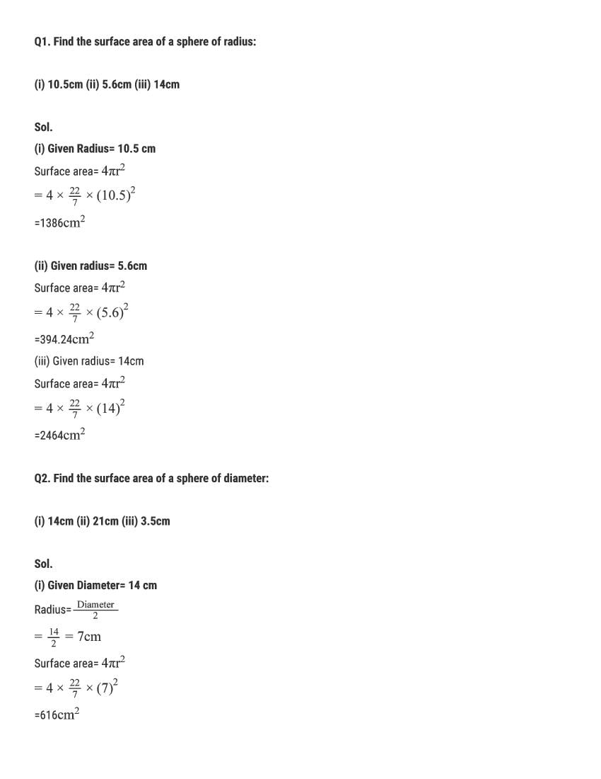 RD Sharma Solutions Class 9 Chapter 21 Surface Area and Volume of a Sphere Excercise 21.1 - Page 1