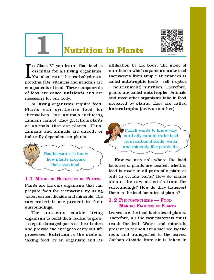 NCERT Book Class 7 Science Chapter 1 Nutrition in Plants - Page 1