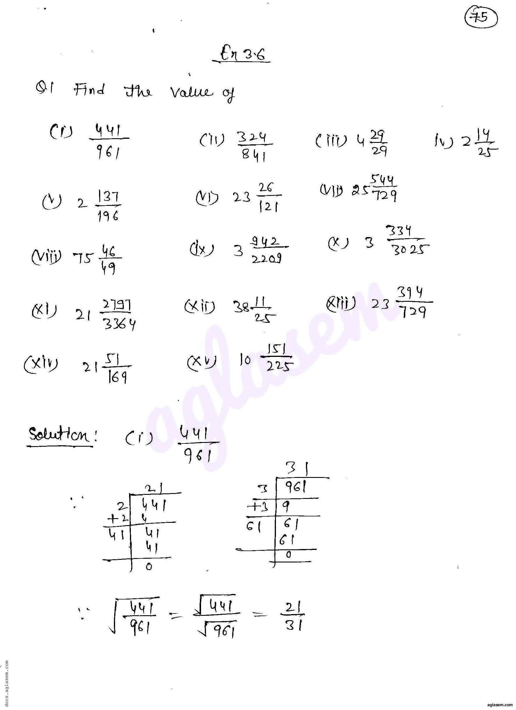 RD Sharma Solutions Class 8 Chapter 3 Squares and Square Roots Exercise 3.6 - Page 1