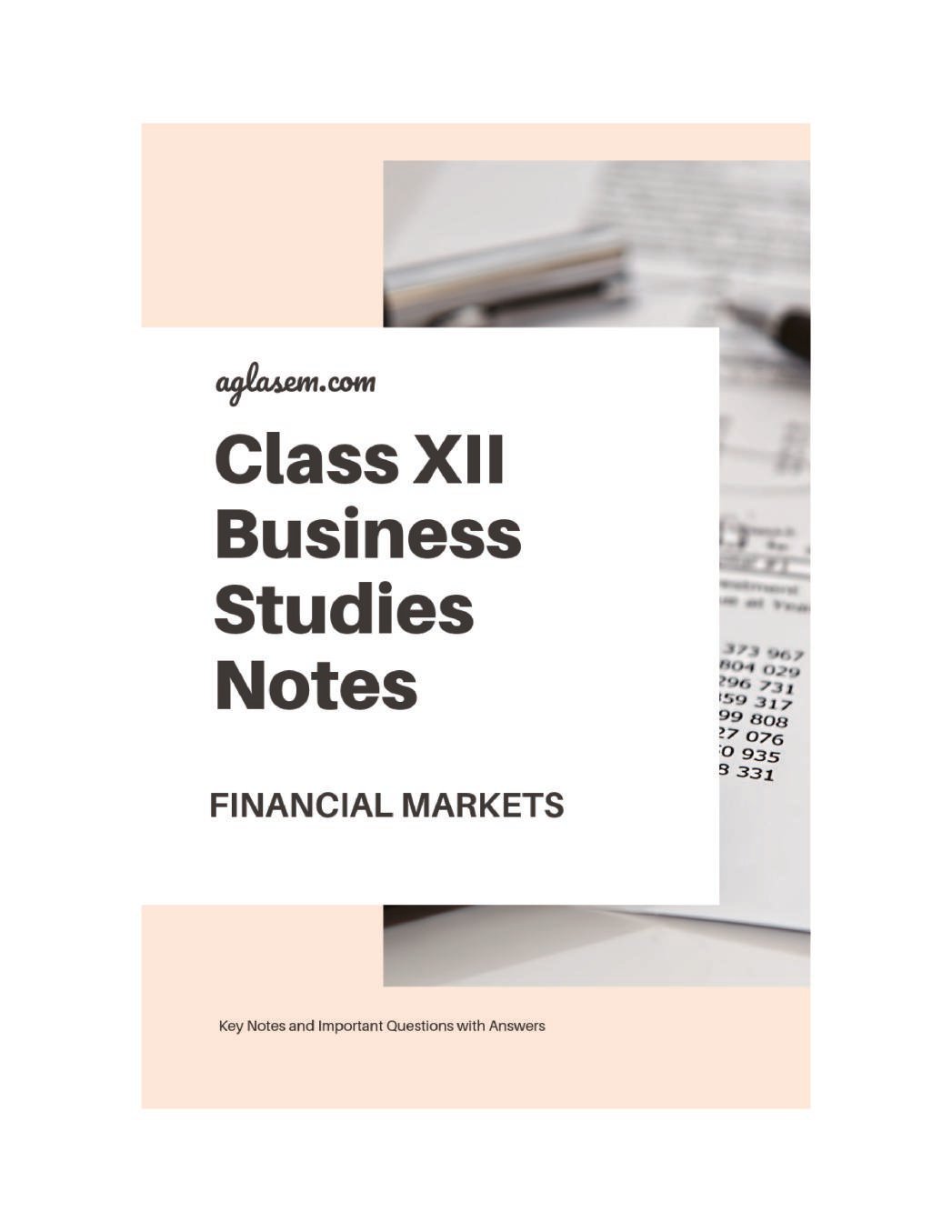Class 12 Business Studies Notes for Financial Markets - Page 1