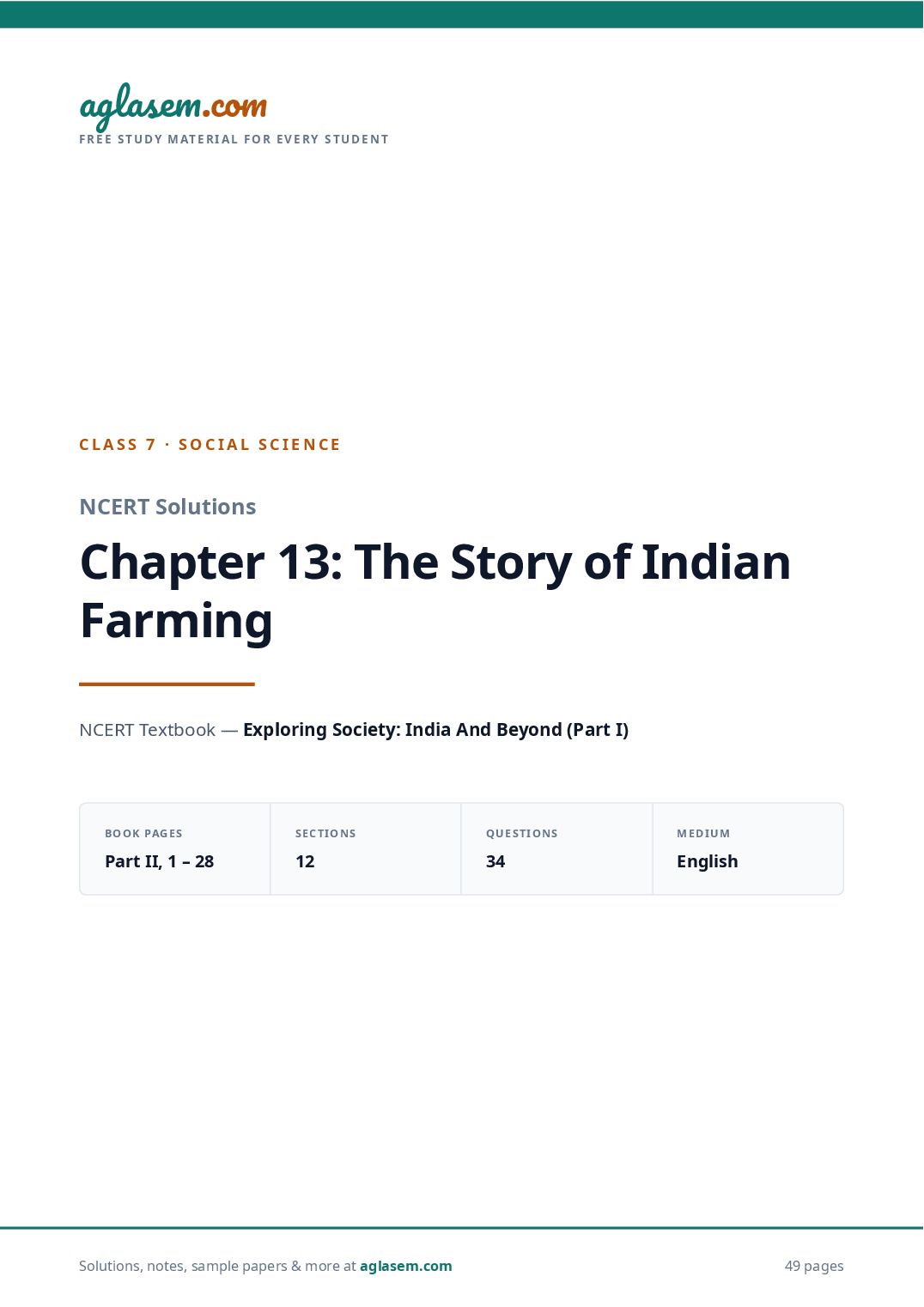 NCERT Solutions Class 7 Social Science Chapter 13 the Story of Indian Farming - Page 1 of 50